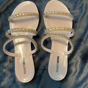 Size 9 nude sandal with gold jewels on the straps